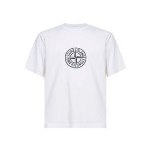 Stone Island Men White Organic Jersey T-Shirt With "All Around Compass" Print